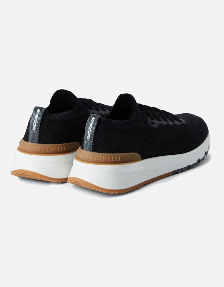 Leather Trim Stretch Knit Sneakers Black