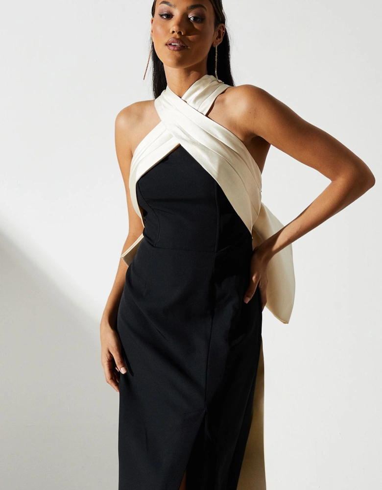 Cross Over Front Bow Back Midi Dress