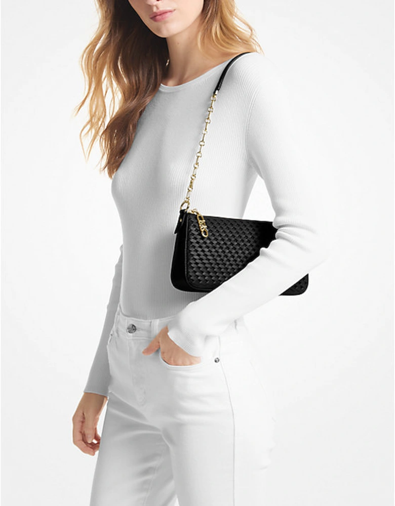 Empire Medium Woven Leather Chain-Link Pochette