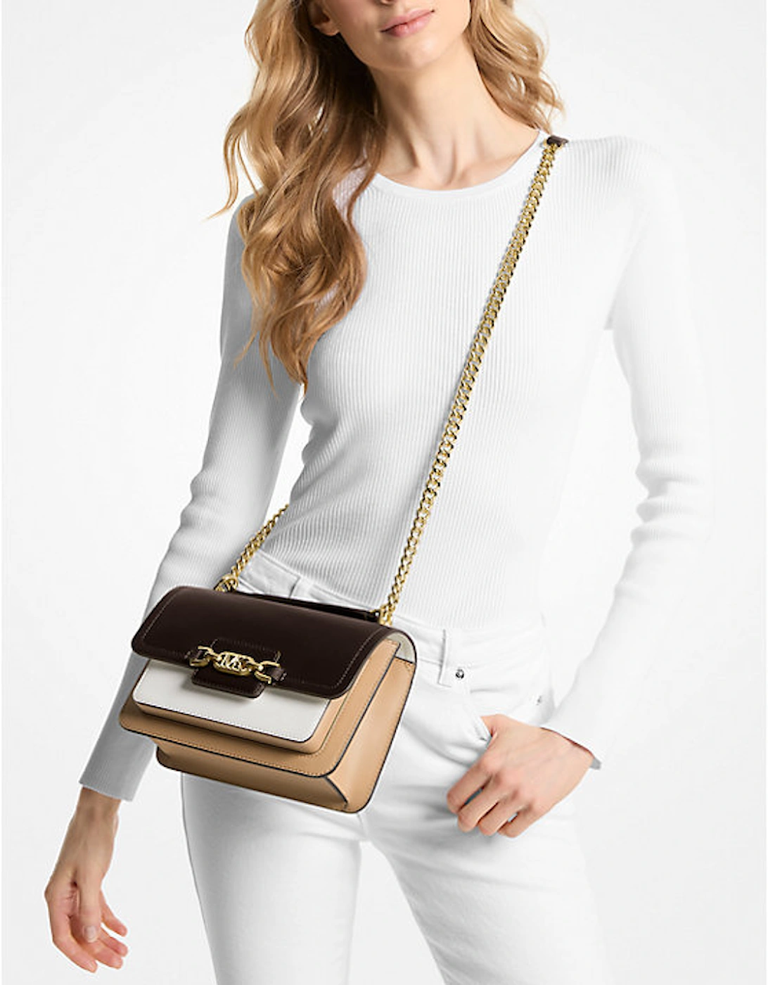 Heather Large Color-Block Leather Shoulder Bag