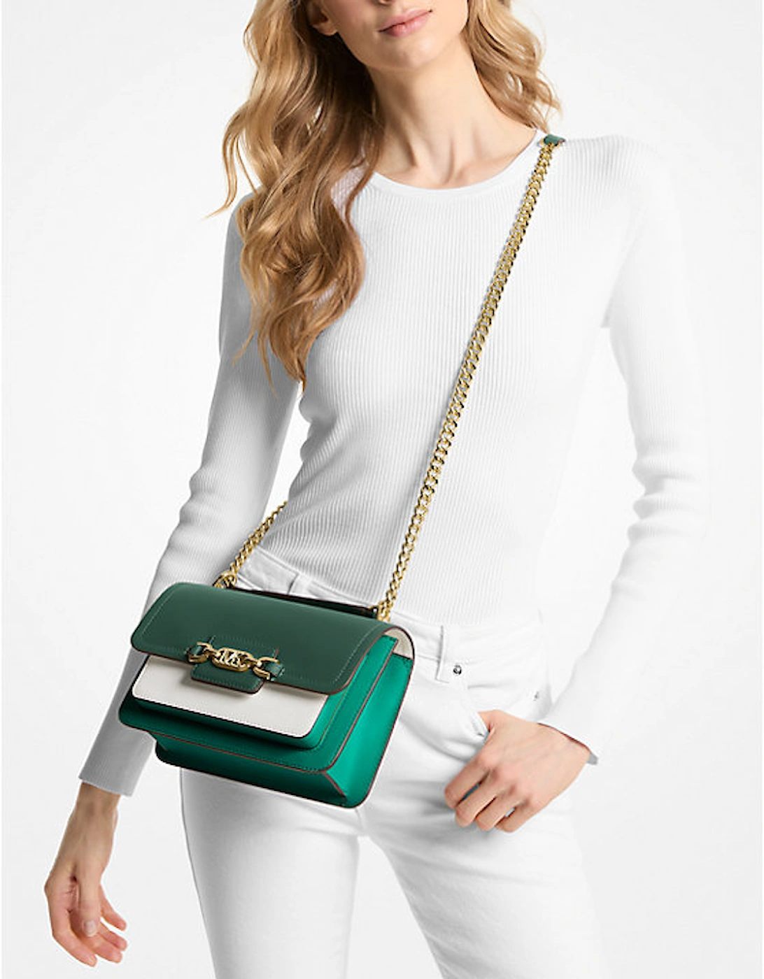 Heather Large Color-Block Leather Shoulder Bag