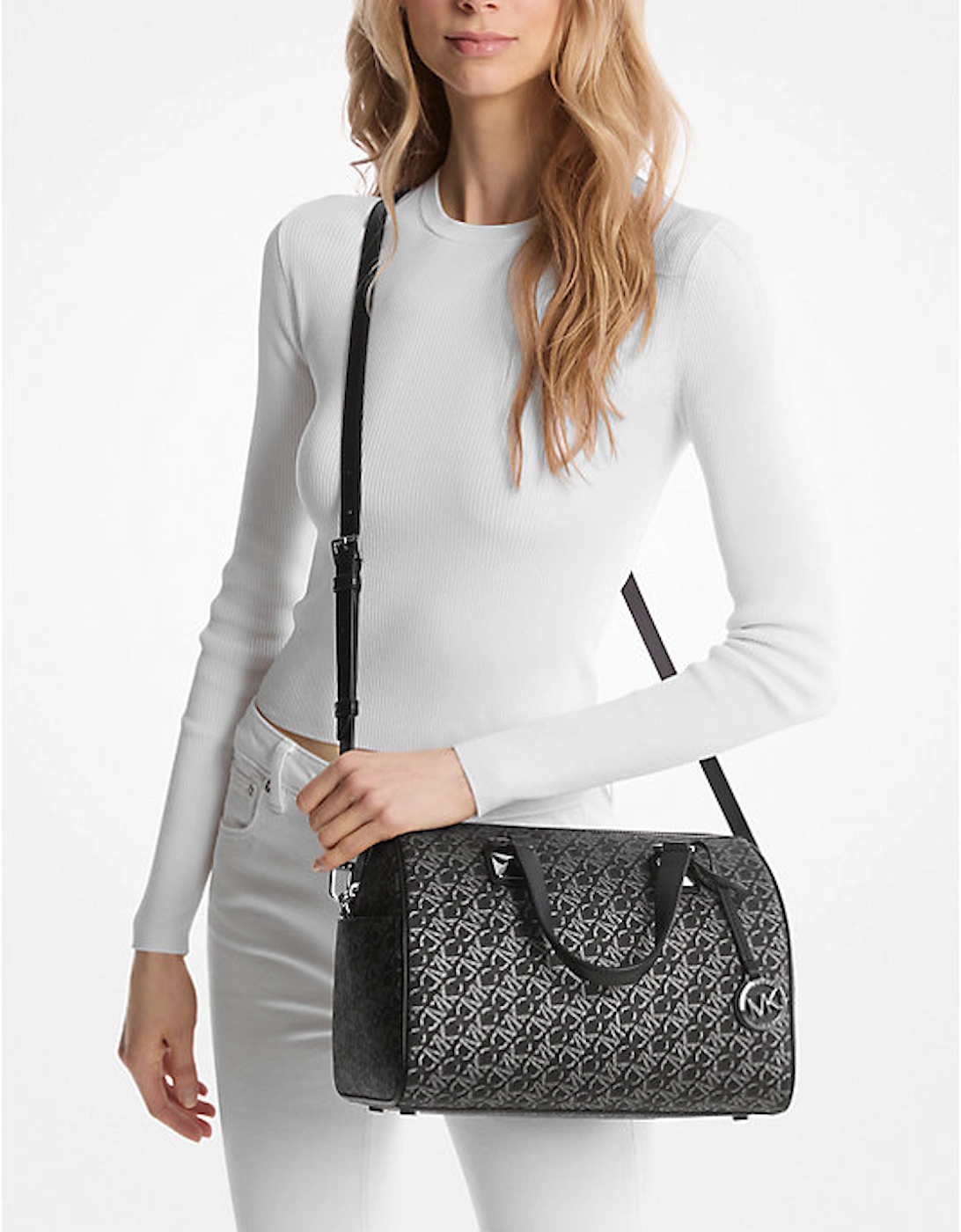 Grayson Medium Metallic Empire Signature Logo Satchel