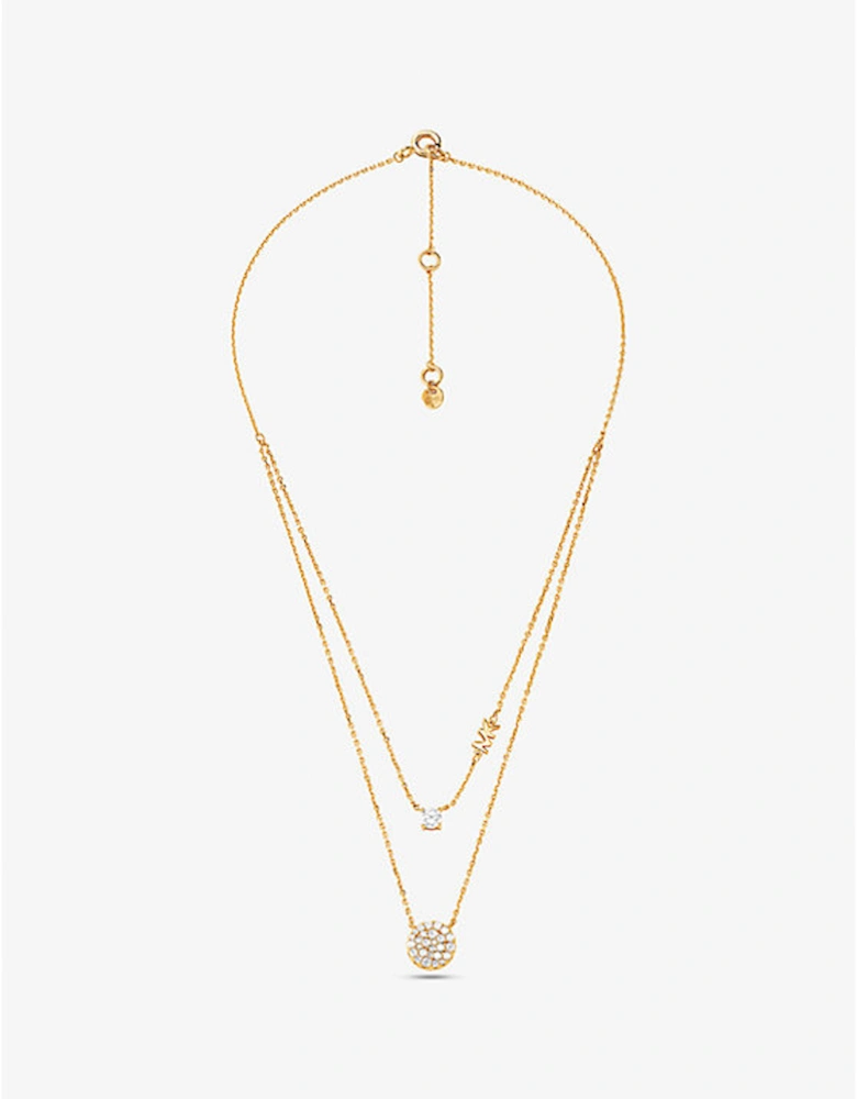 Precious Metal-Plated Sterling Silver Pavé Disc Layering Necklace
