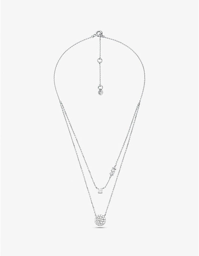 Precious Metal-Plated Sterling Silver Pavé Disc Layering Necklace