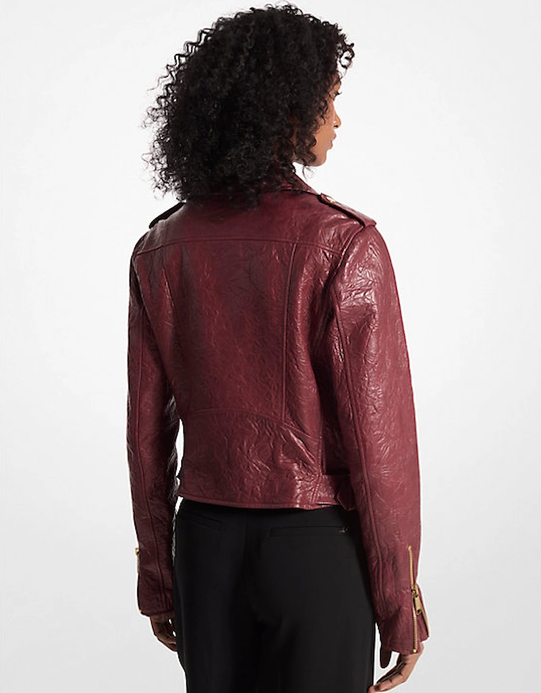 Crinkled Leather Cropped Moto Jacket