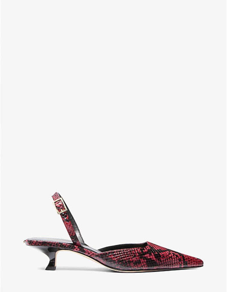 Luna Snake Embossed Leather Slingback Kitten Pump