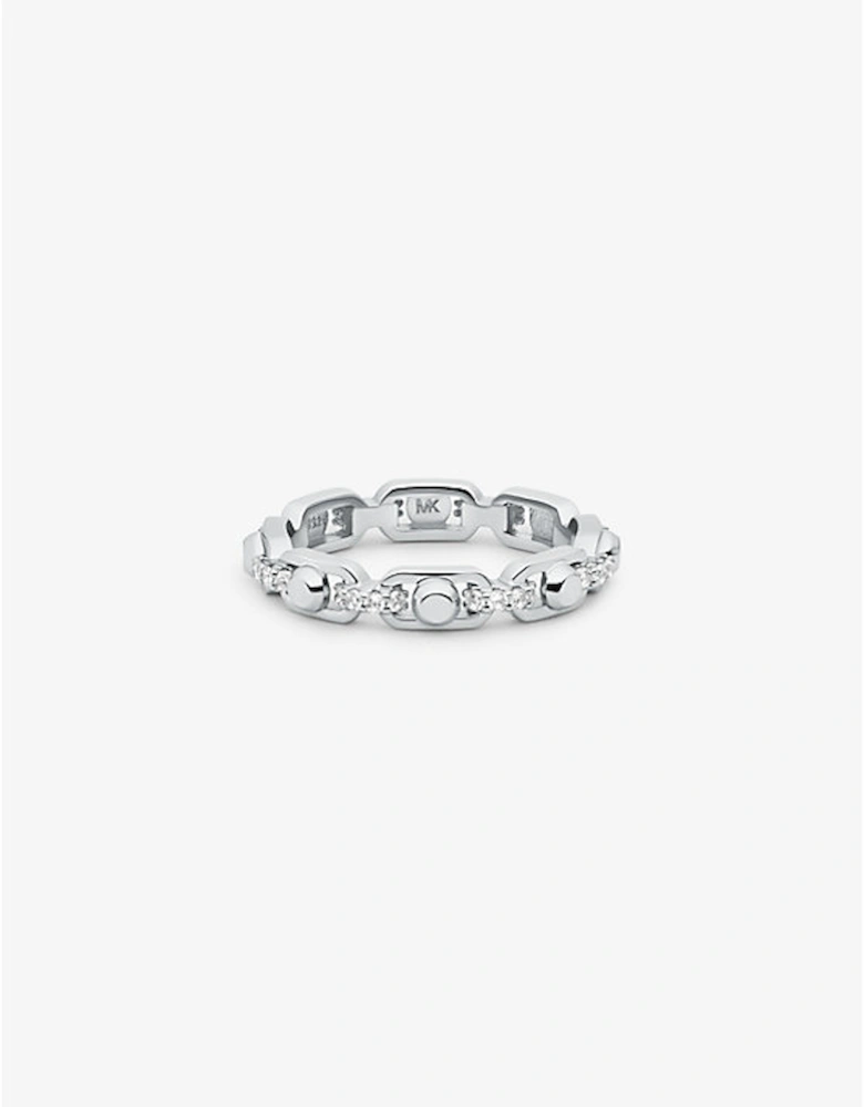 Astor Link Small Precious Metal-Plated Sterling Silver Pavé Chain Ring