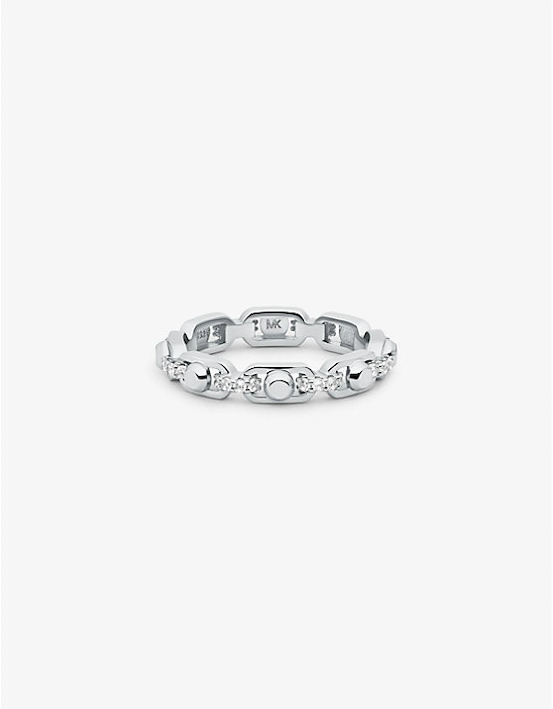 Astor Link Small Precious Metal-Plated Sterling Silver Pavé Chain Ring