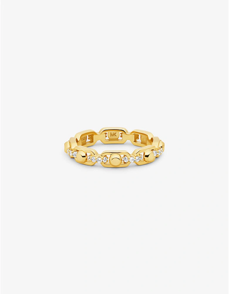 Astor Link Small Precious Metal-Plated Sterling Silver Pavé Chain Ring