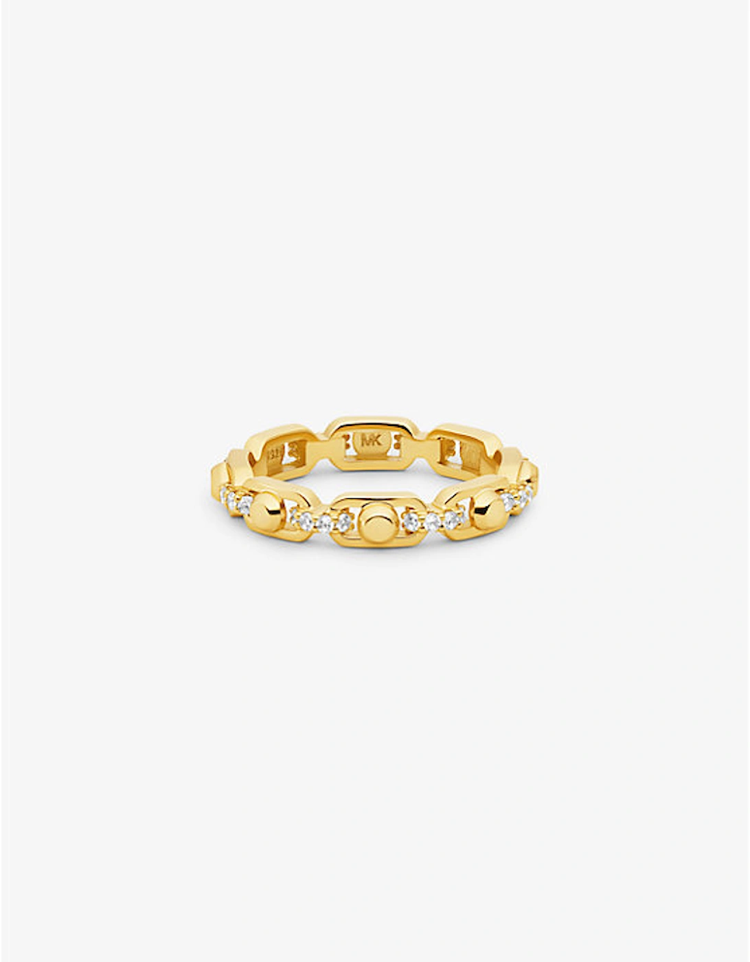 Astor Link Small Precious Metal-Plated Sterling Silver Pavé Chain Ring