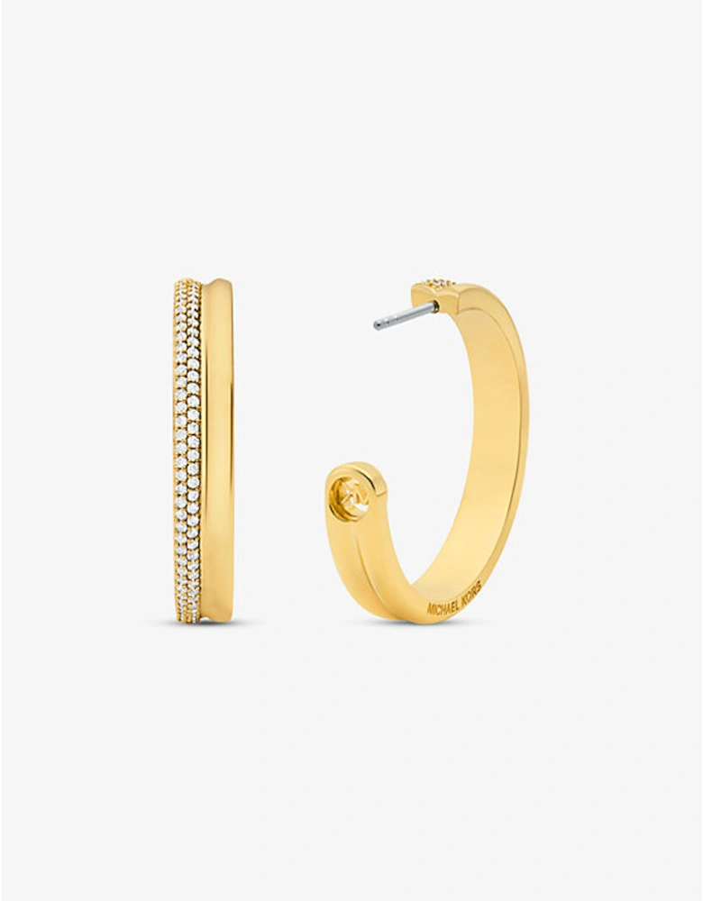 Precious Metal-Plated Brass Pavé Hoop Earrings