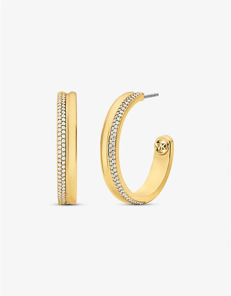 Precious Metal-Plated Brass Pavé Hoop Earrings