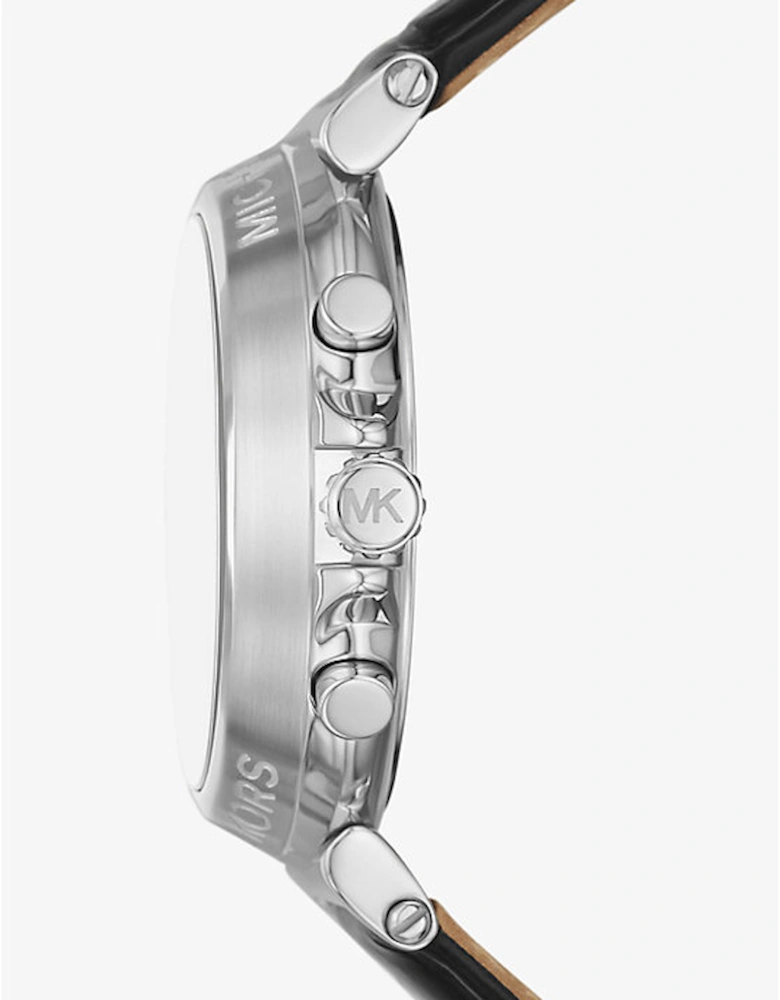Oversized Maren Silver-Tone and Crocodile Embossed Leather Watch