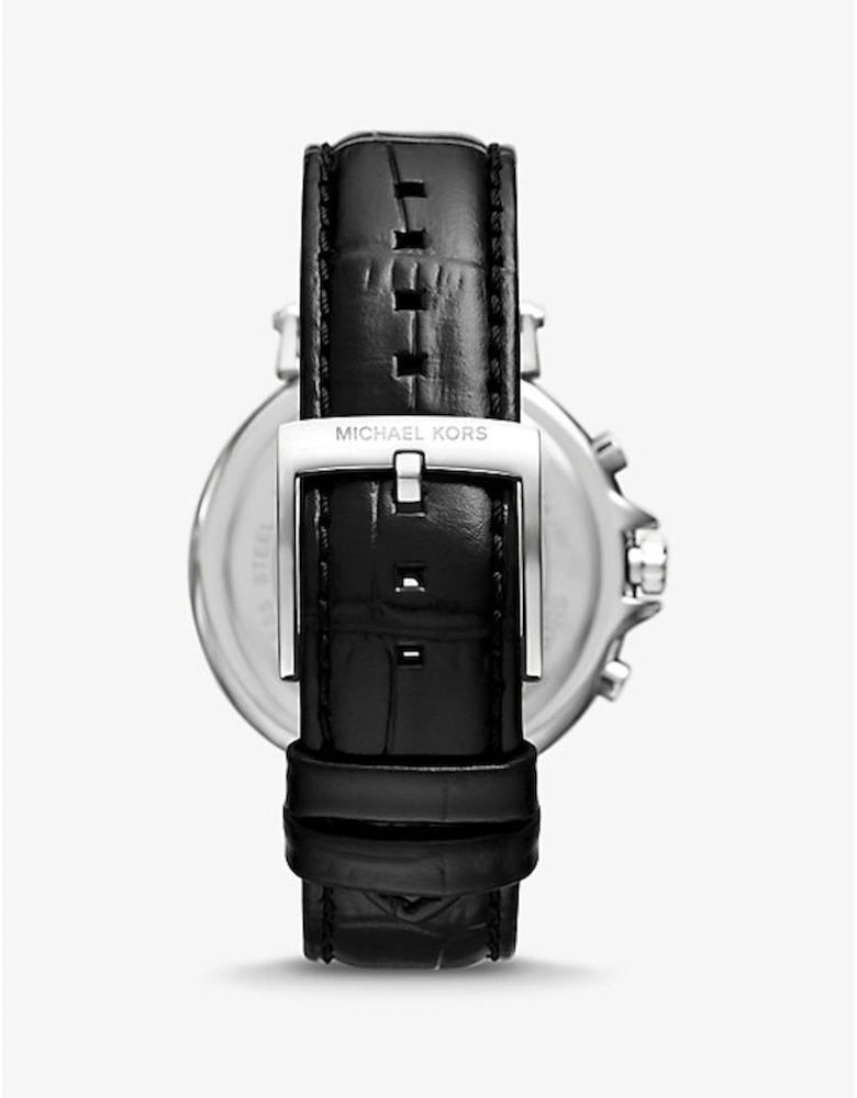 Oversized Maren Silver-Tone and Crocodile Embossed Leather Watch