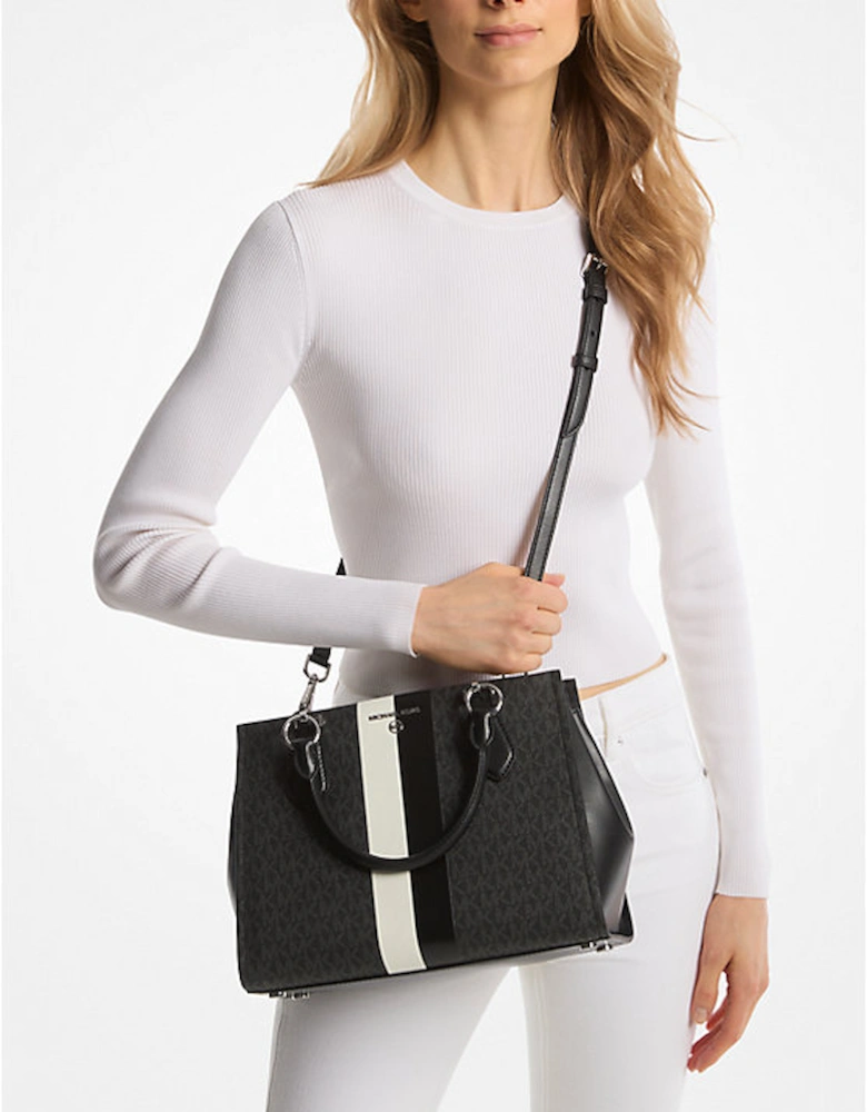 Marilyn Medium Signature Logo Stripe Satchel