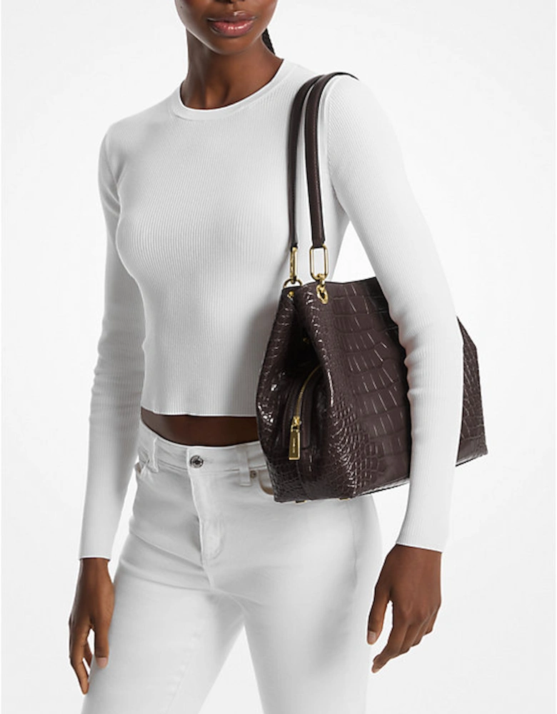 Kensington Large Crocodile Embossed Leather Tote Bag
