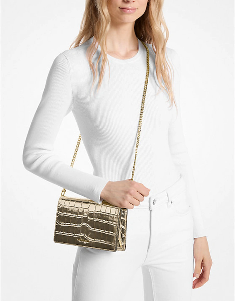 Jet Set Medium Metallic Crocodile Embossed Leather Crossbody Bag