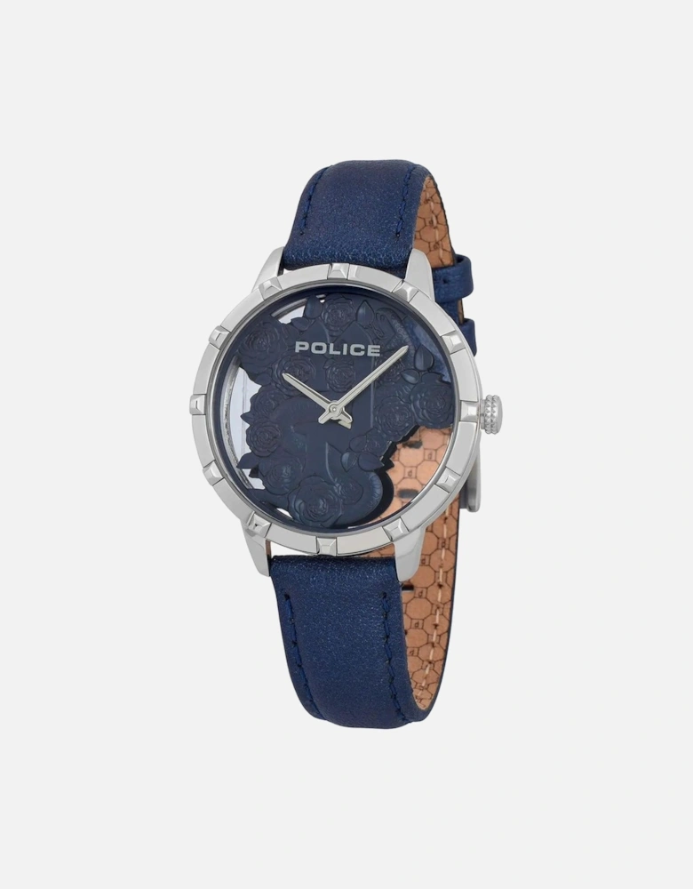 Stainless Steel Quartz Analog Watch with Leather Bracelet Women - Blue