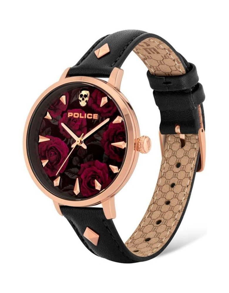 Quartz Analog Stainless Steel Case Leather Strap Watch Women - Black