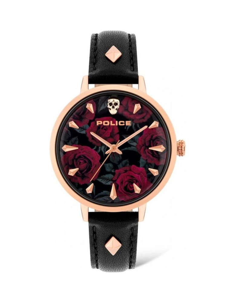 Quartz Analog Stainless Steel Case Leather Strap Watch Women - Black
