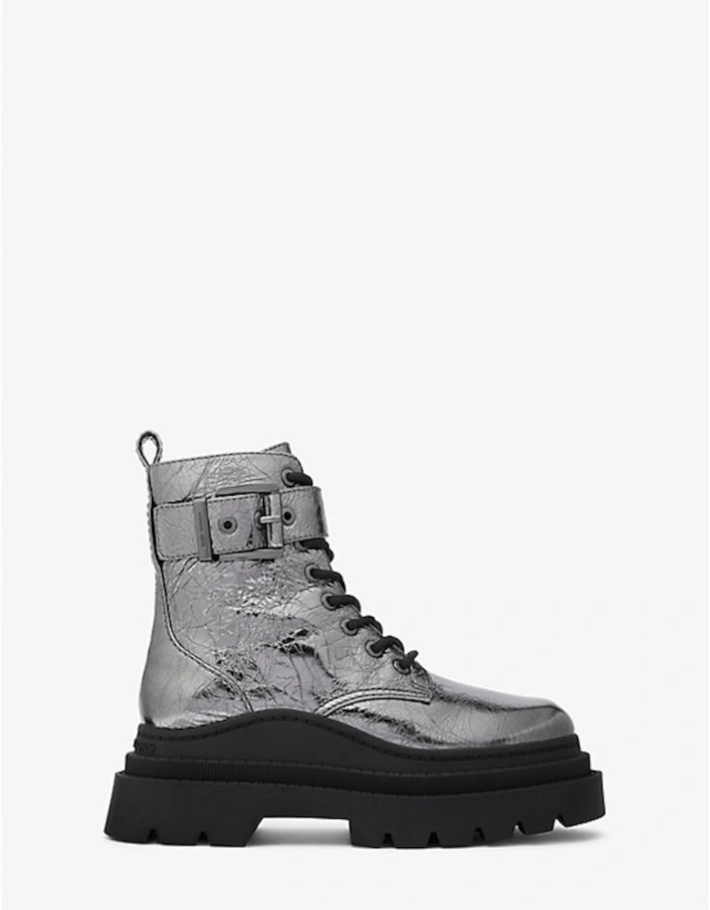 Colby Crackled Metallic Leather Combat Boot