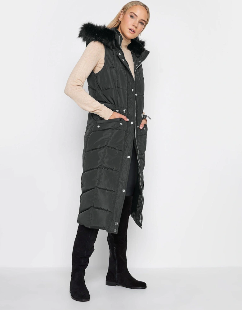 Black Faux Fur Trim Midi Gilet