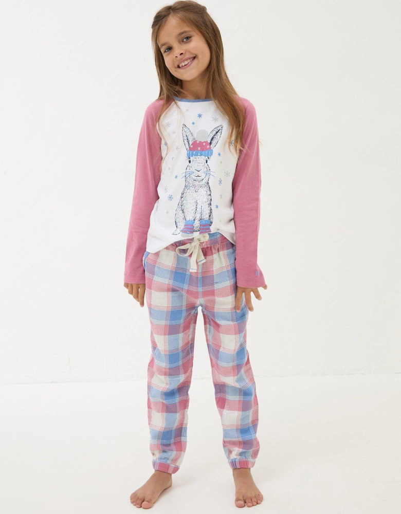 Girls Rabbit Check Pyjama Set - Multi