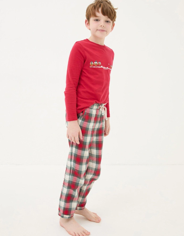 Kids Family Christmas Check Pyjama Set - Red