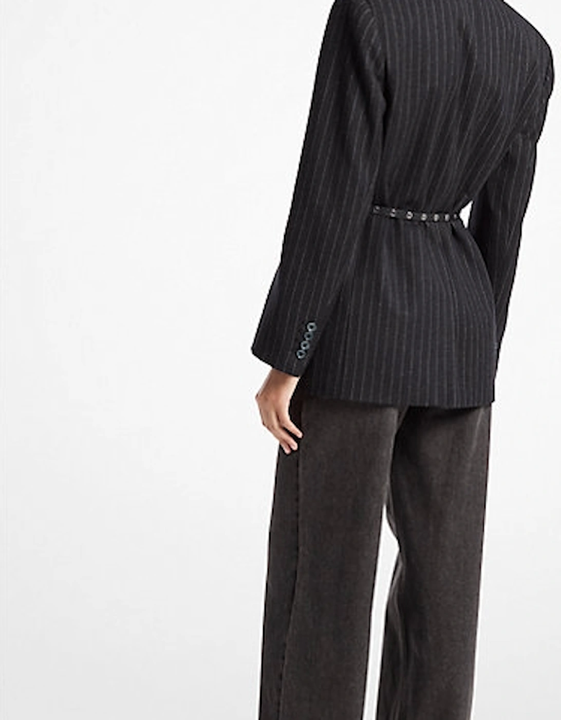 Striped Wool Blend Belted Double-Breasted Blazer