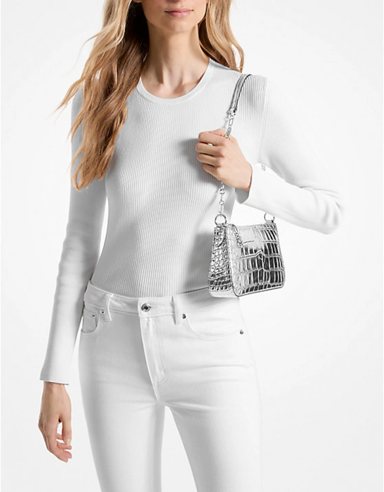 Empire Medium Metallic Crocodile Embossed Leather Chain-Link Pochette