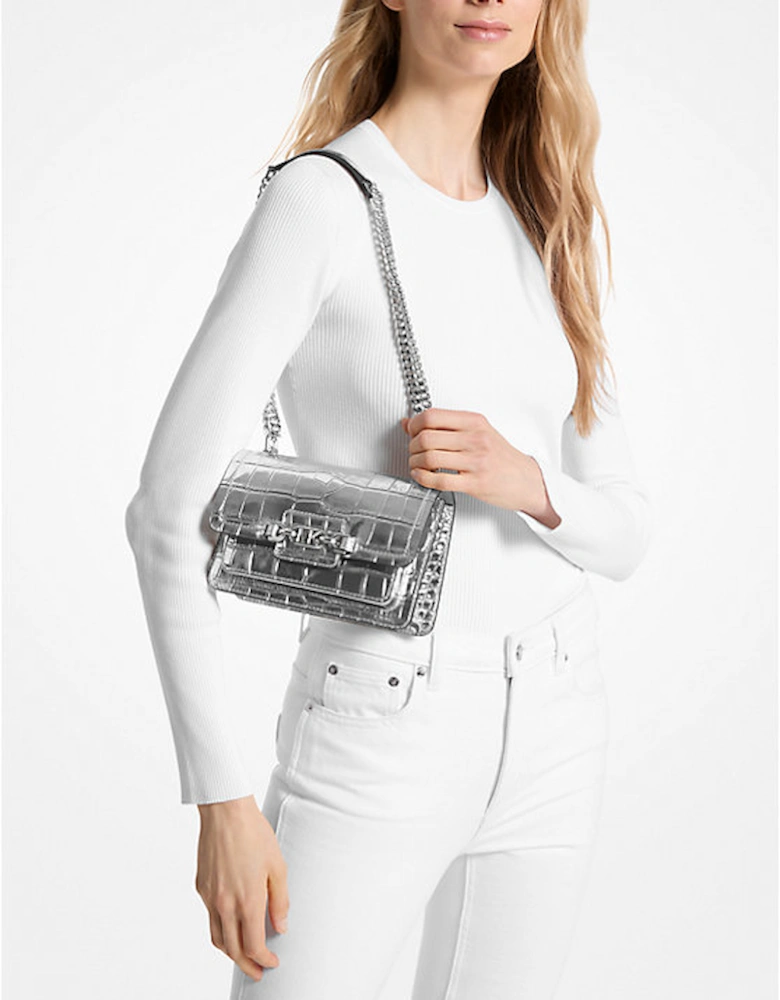Heather Extra-Small Metallic Crocodile Embossed Leather Crossbody Bag