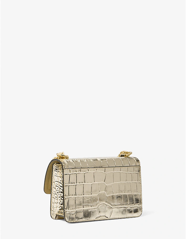 Heather Extra-Small Metallic Crocodile Embossed Leather Crossbody Bag