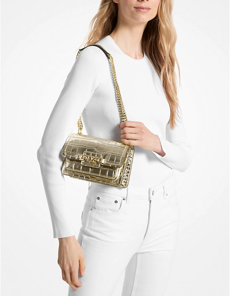 Heather Extra-Small Metallic Crocodile Embossed Leather Crossbody Bag