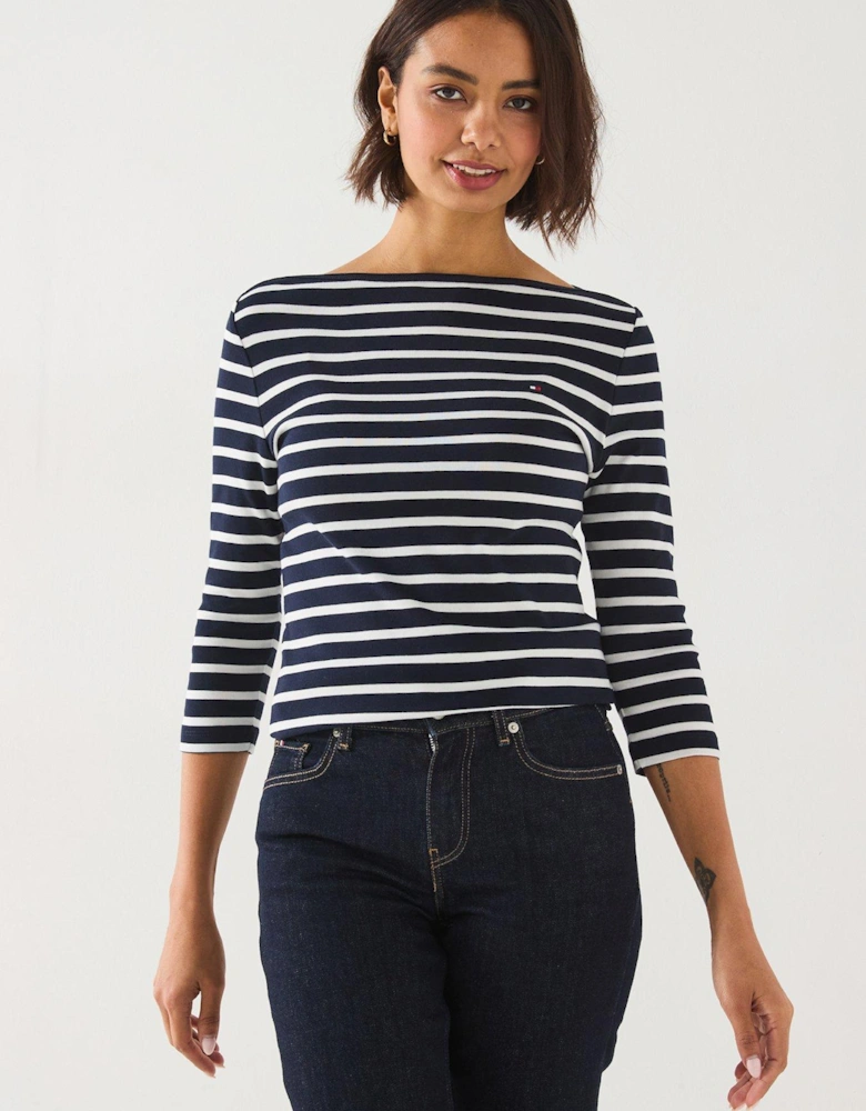 Slim Boat Neck Top - Blue