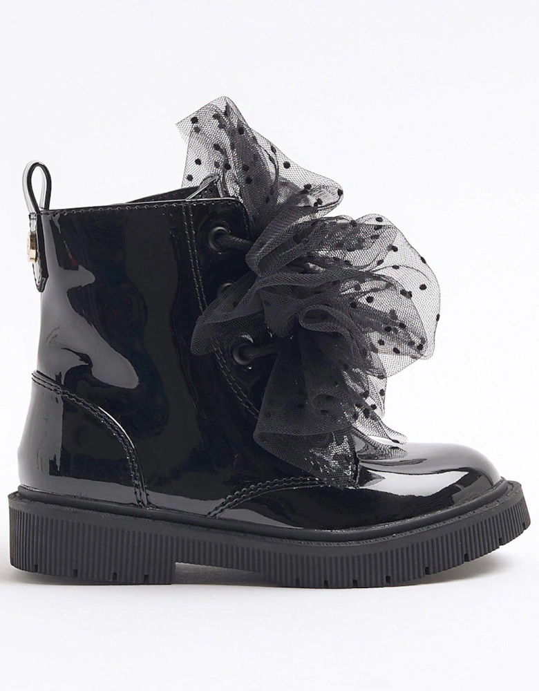 Patent Lace Up Boots - Black