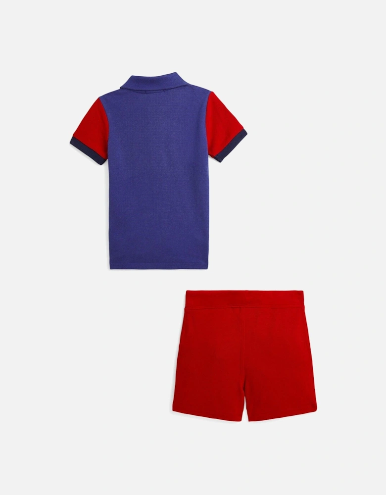 Baby Boys Colour Block Short Sleeve Polo And Short Set - Bright Navy