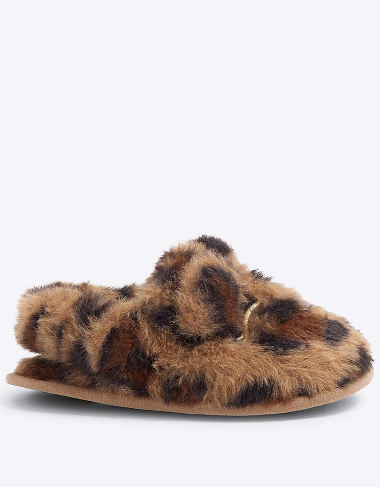 Faux Fur Leopard Slipper - Brown