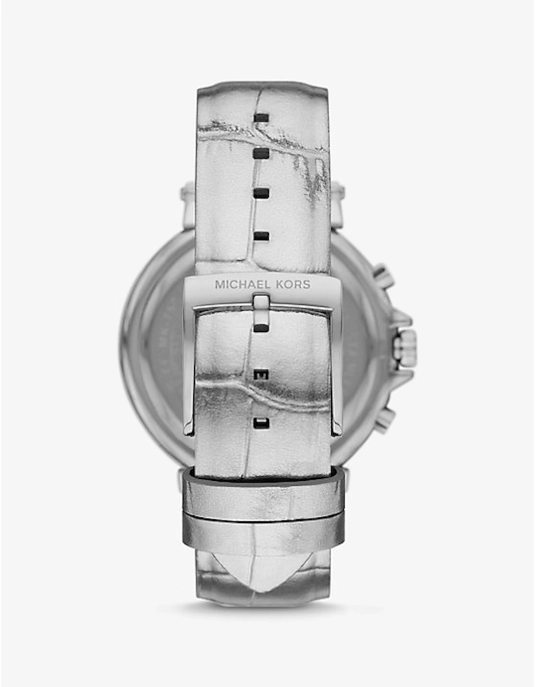 Maren Silver-Tone and Crocodile Embossed Leather Watch