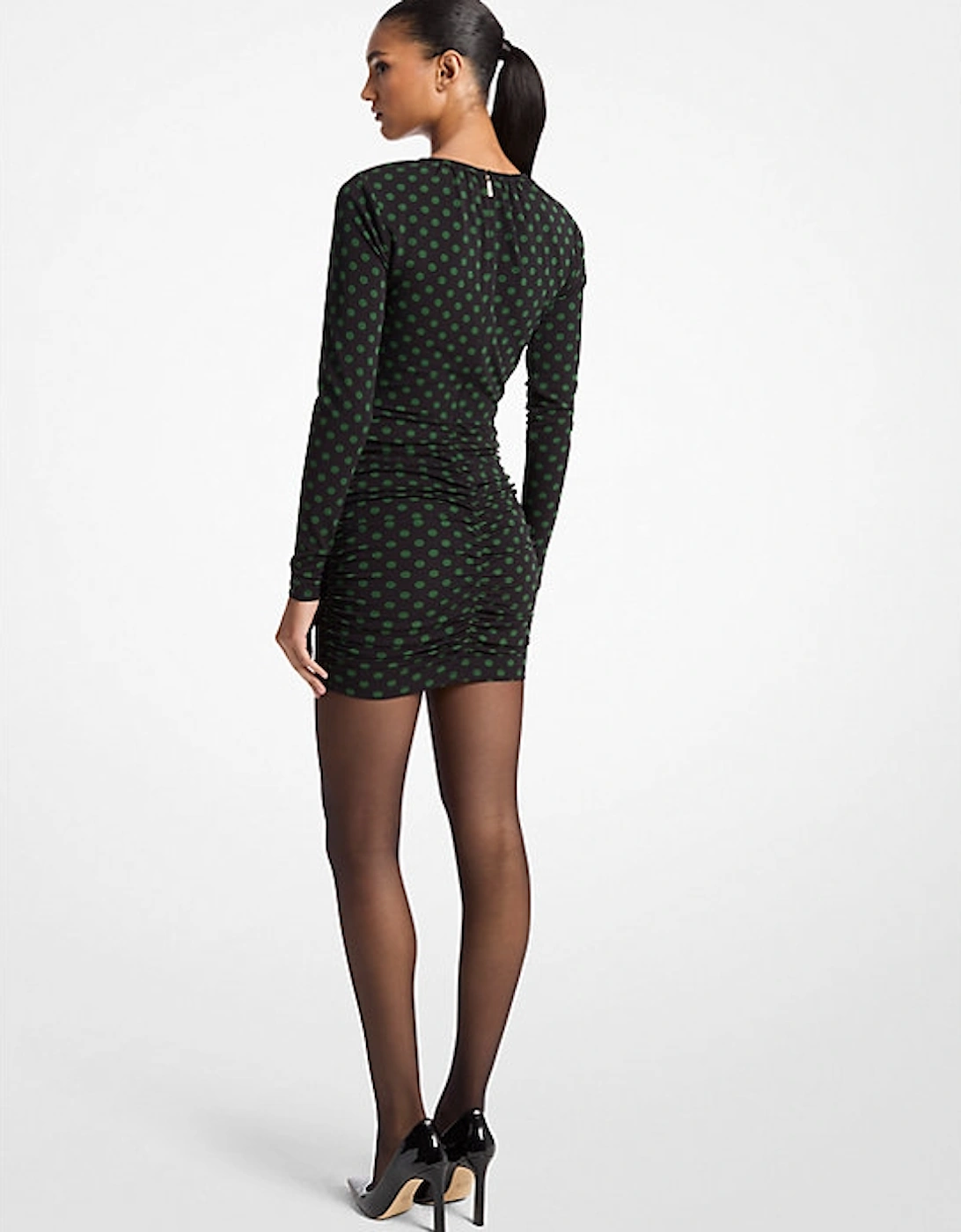 Dot Ruched Stretch Matte Jersey Dress