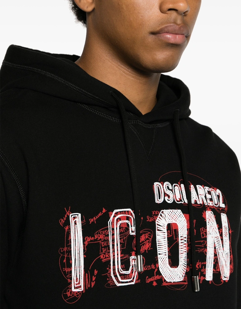 Icon Scribble Cool Fit Hoodie in Black