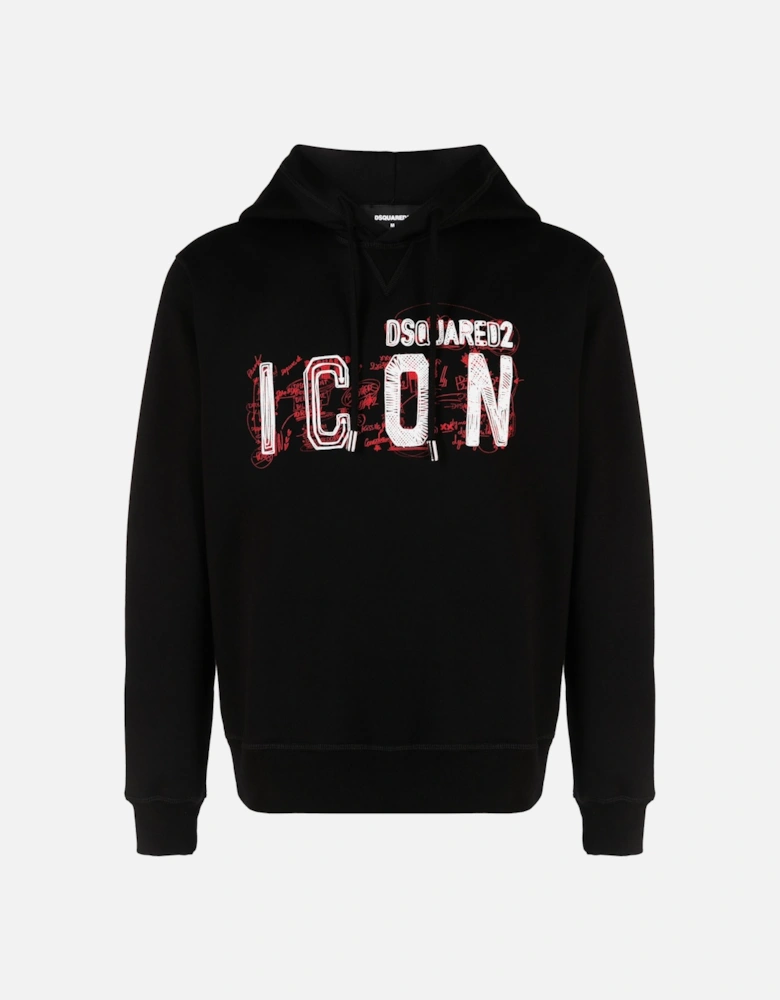 Icon Scribble Cool Fit Hoodie in Black