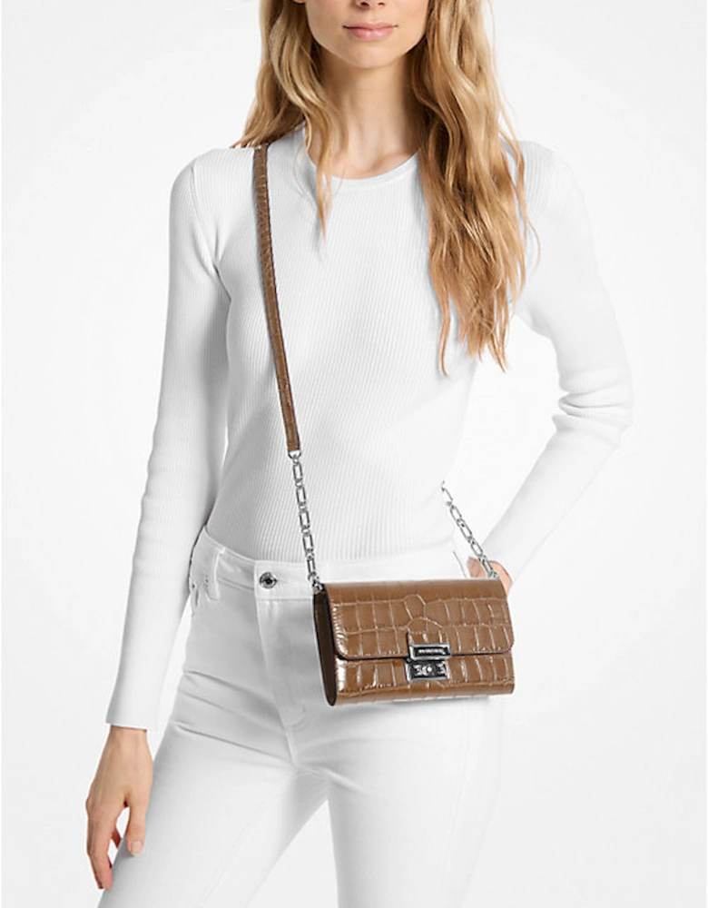 Tribeca Crocodile Embossed Leather Convertible Crossbody Bag
