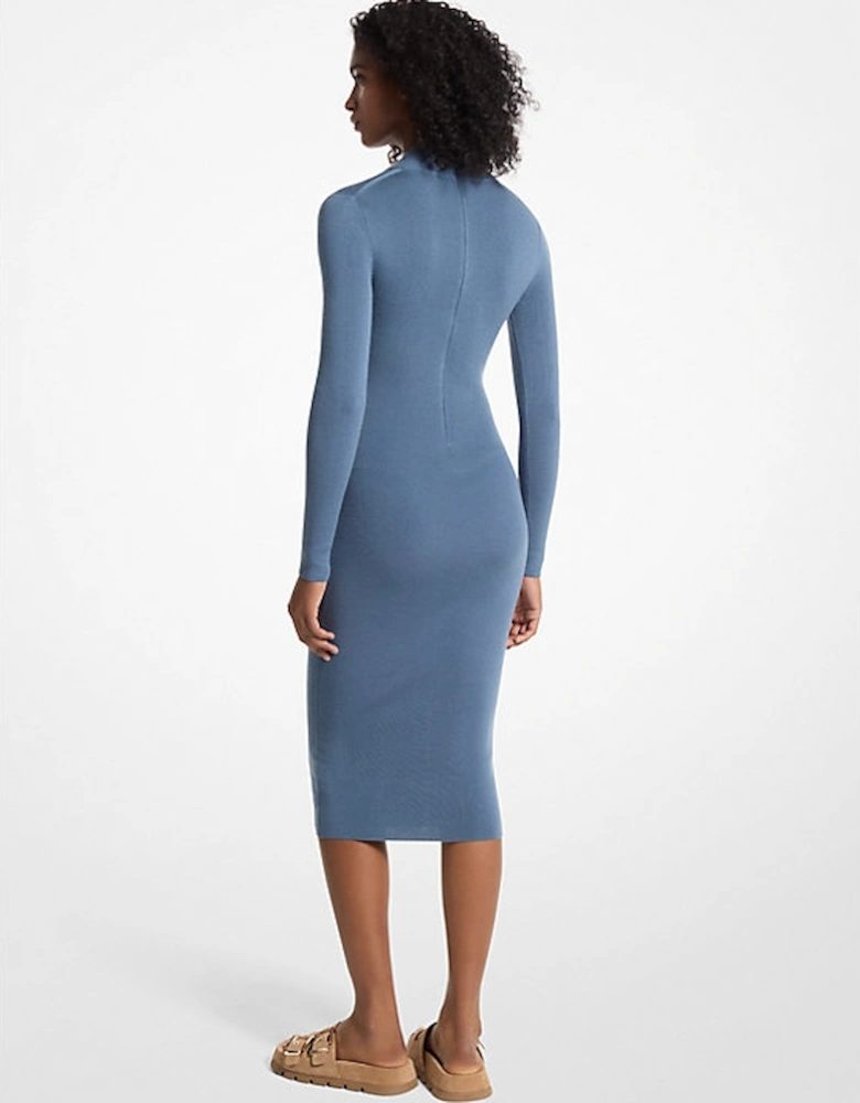 Stretch Wool Blend Mock Neck Dress