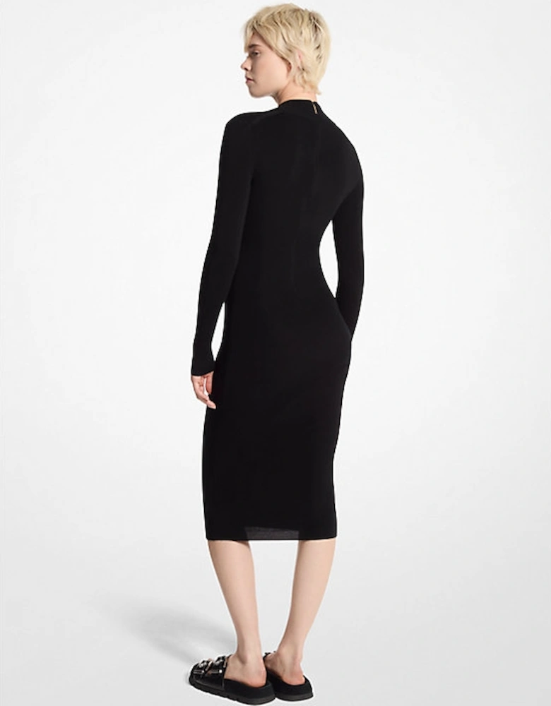 Stretch Wool Blend Mock Neck Dress