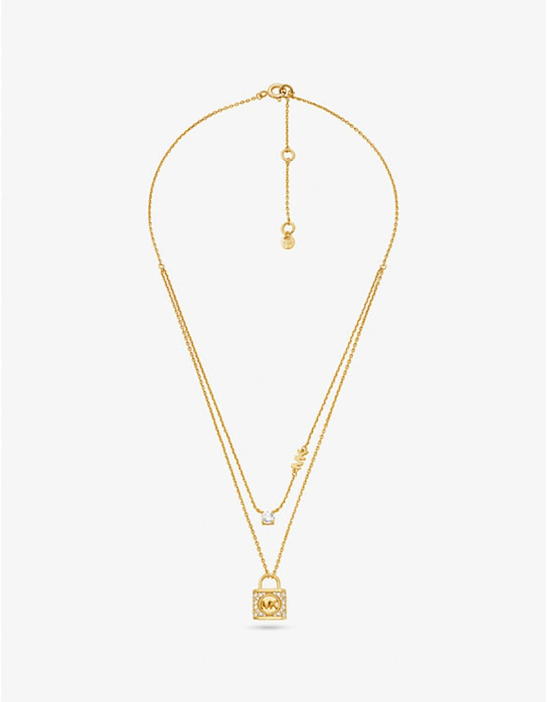Precious Metal-Plated Sterling Silver Pavé Lock Layered Necklace