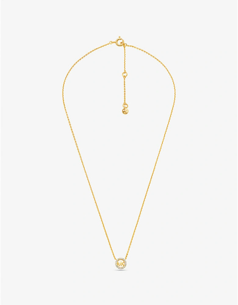 Fulton Precious-Metal Plated Sterling Silver Pavé Logo Charm Necklace