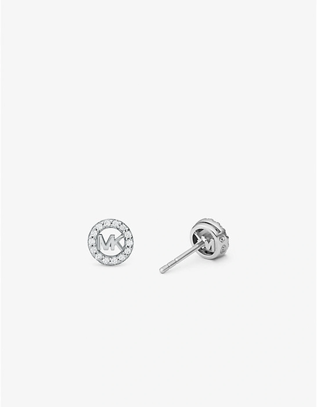 Fulton Precious-Metal Plated Sterling Silver Pavé Logo Charm Stud Earrings