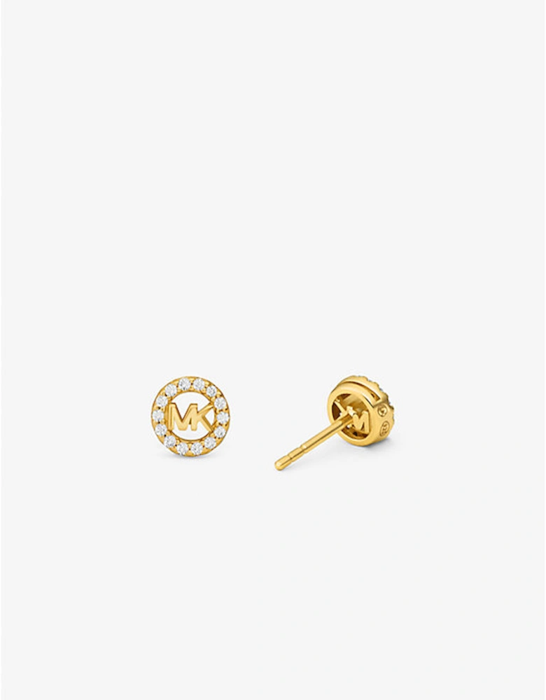 Fulton Precious-Metal Plated Sterling Silver Pavé Logo Charm Stud Earrings