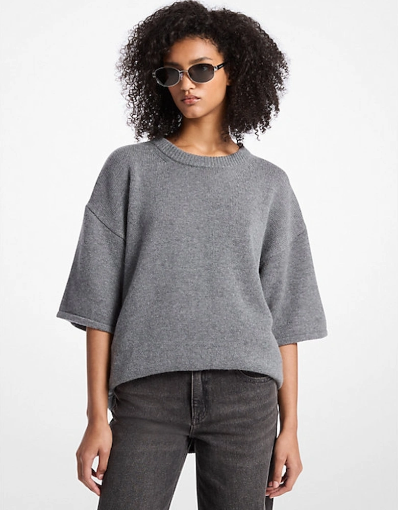 Wool and Cashmere Blend Short-Sleeve Sweater