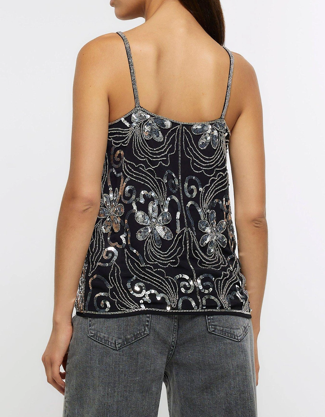 Embroidered Floral Cami - Black